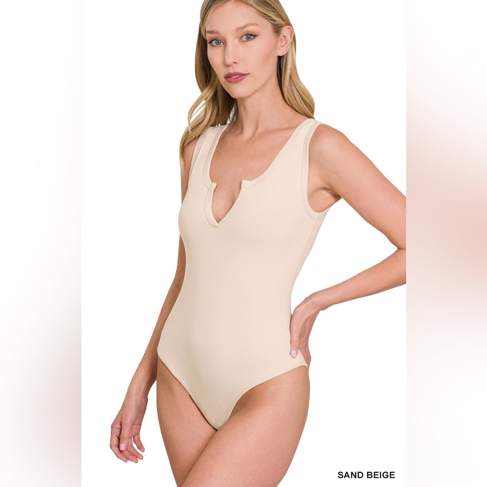 Zenana BRUSHED DTY SPLIT NECK BODYSUIT